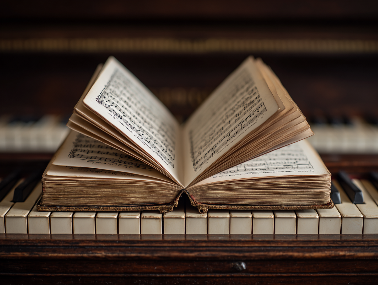 Open score on a piano